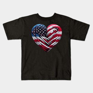 Fighter Jet Airplane American Flag Heart 4Th Of July Kids T-Shirt